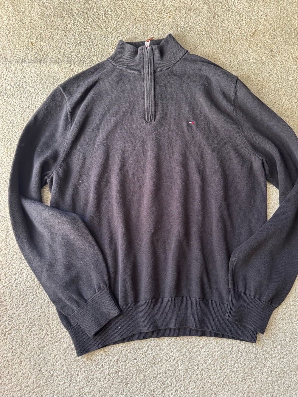 Tommy Hilfiger Men's Charcoal Half-Zip Sweater classy soft long sleeve